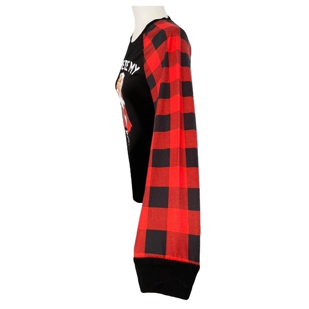 Black and Red Long Sleeve Funny Graphic Christmas Tee - Picture 5 of 9